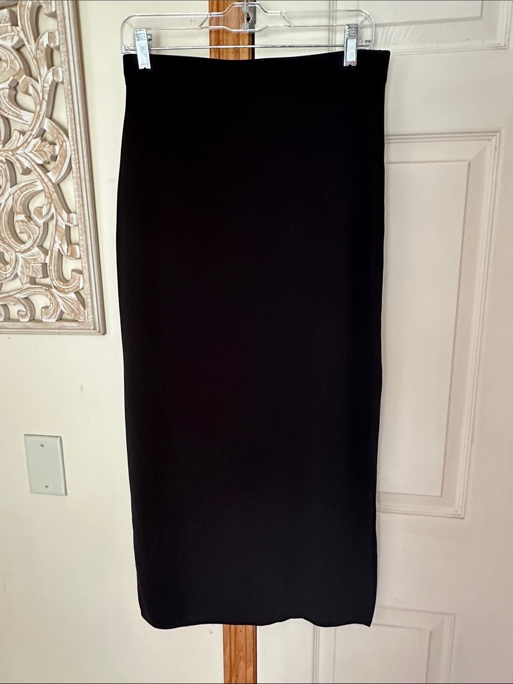 Misook  Straight Milana Knit Pull-On Skirt . Side slit that falls to the ankle.
